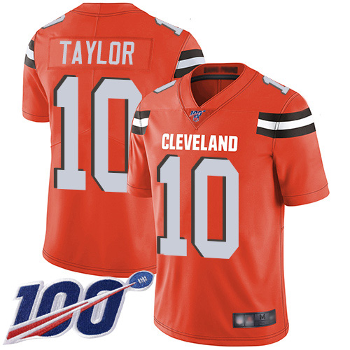 Cleveland Browns Taywan Taylor Men Orange Limited Jersey 10 NFL Football Alternate 100th Season Vapor Untouchable